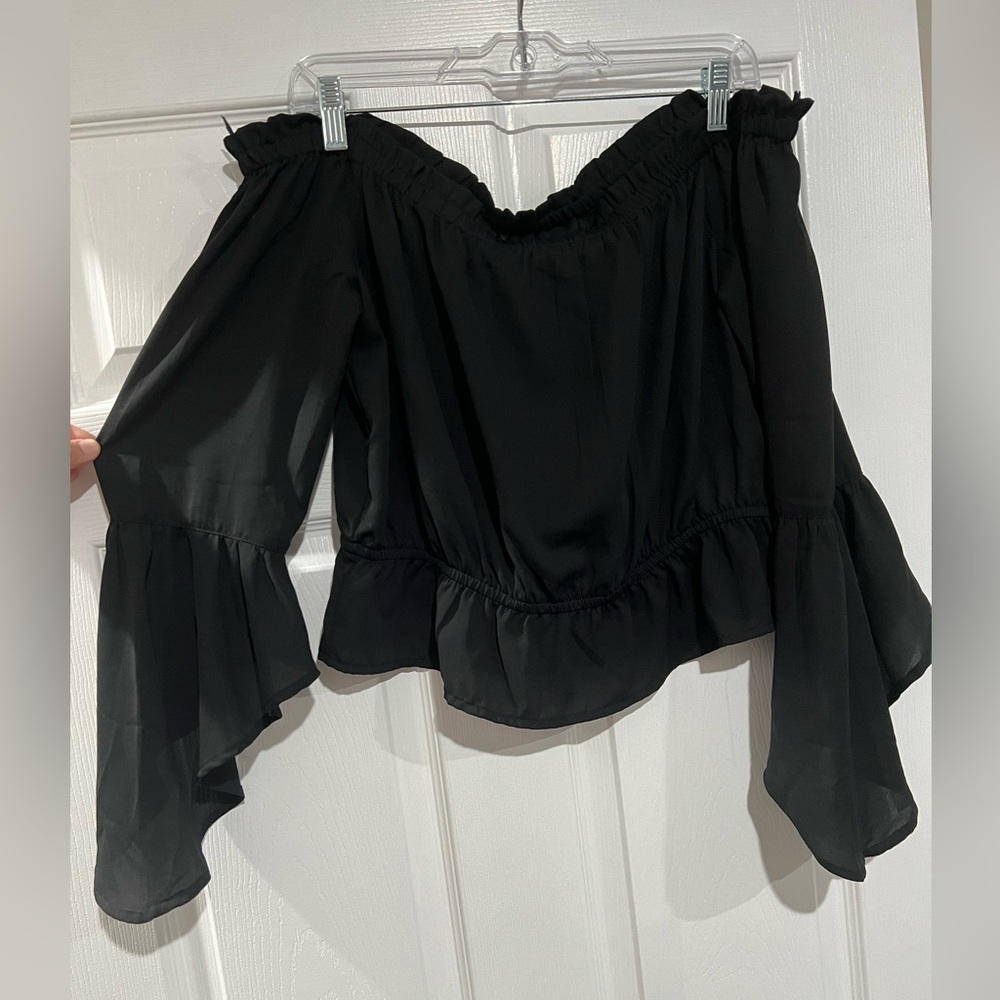 Express, Black, Flowy Sleeve, Off-Shoulder Top